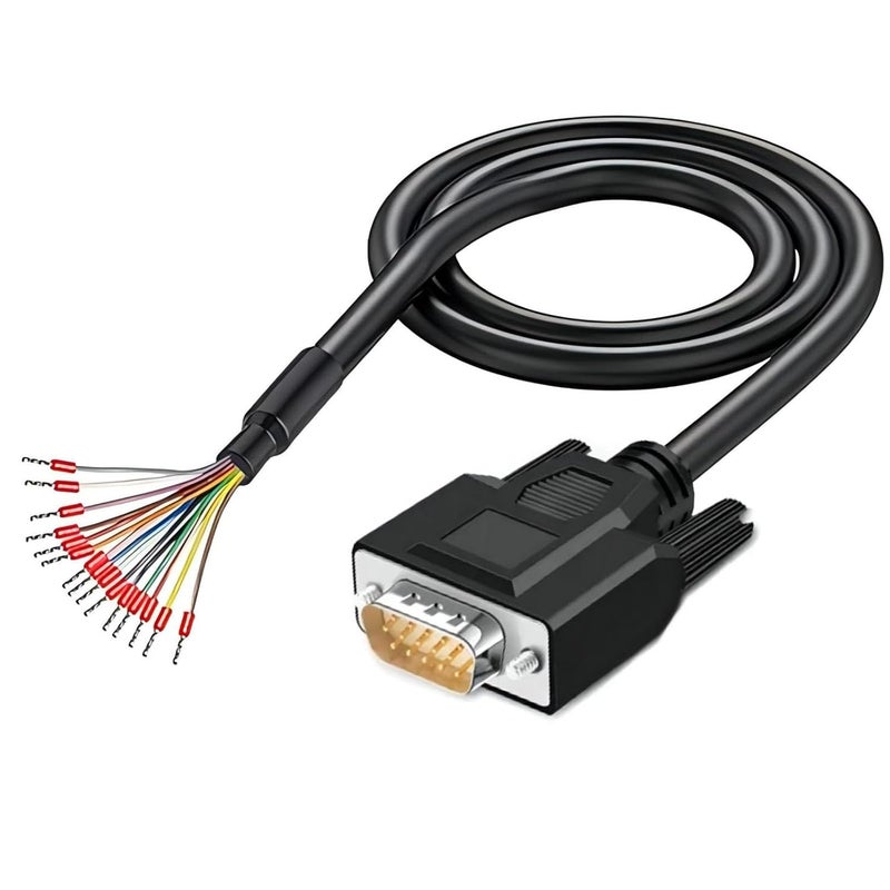 Willwewon 10Ft 24AWG VGA Male RS232 15Pin Serial Extension Cable, HDB15 3 Row 15-Pin Gold Plated Connector with Bare Wire End Cable - Image 1